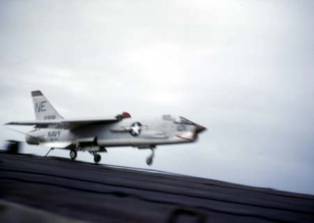 F8U Crusader landing USS Midway 1961
