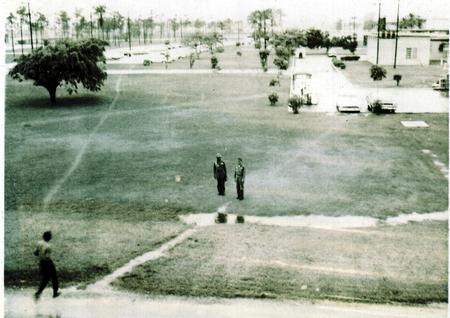 Looking west toward flight line barracks at retrea after a heavy rain