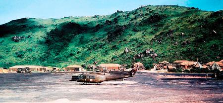 Medevac helicopters, landing pad and aid station, Oct 1967.