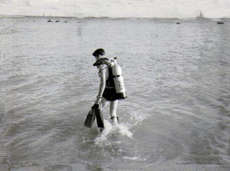 1965 - Entering water in Hawaii - I began scuba diving