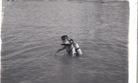 1965 - Entering water in Hawaii - I began scuba diving