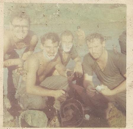 GROUP PIC OF 11C AT THE RIVER AND OLD FRENCH FT. AT LZ GRANT