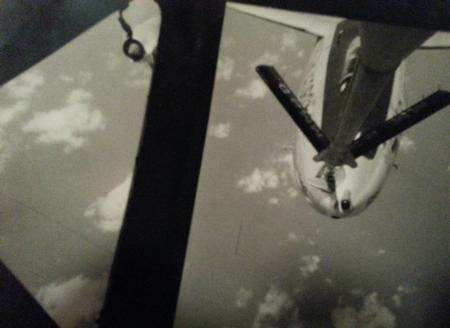 B-47 lining up for connecting to KC-97G for refueling