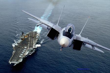 F-14 Tomcat over USS Kitty Hawk (CV-63)