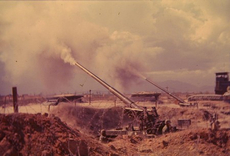 US Army 155 guns firing