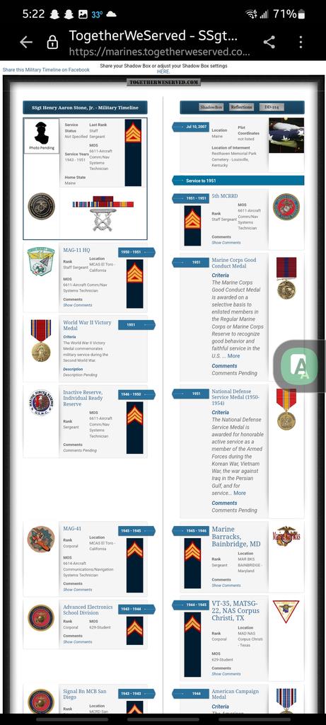 Marine Corp Ssgt Henry Aaron Stone Jr "Hank"